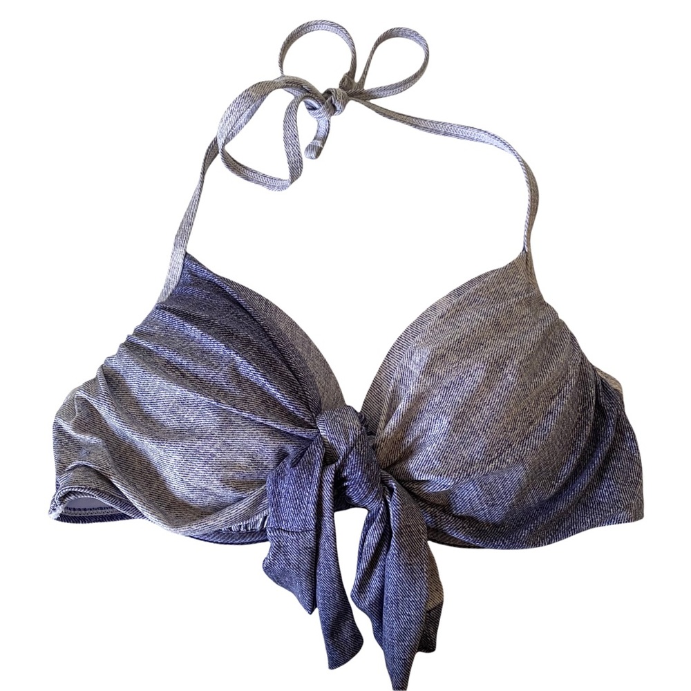 La Vie En Rose Aqua Swimsuit Bikini Top Denim Style Wrap Tie Size Small